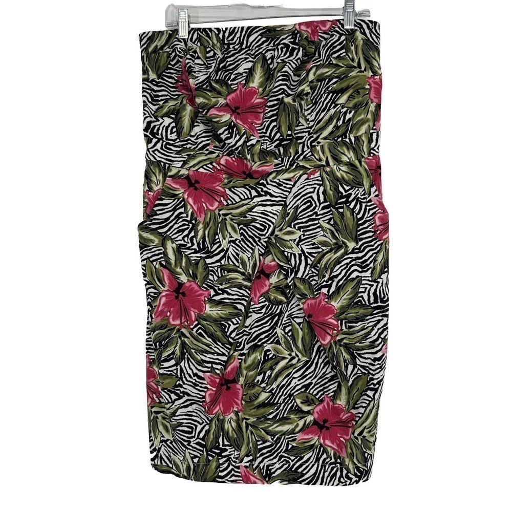 Torrid Zebra Print Floral Strapless Dress Hibiscus Flower Black Pink Pockets 14
